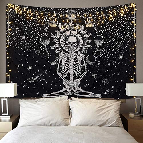 Skeleton Tapestry Chakra Black and White Stars Tapestry for Room