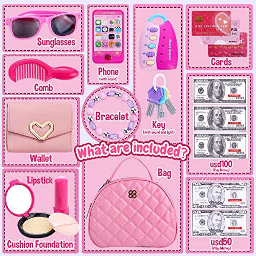 Kids Makeup Kit Girls Purse - Cute Pretend Cosmetics Mini Bag Toy Cell Phone Wallet