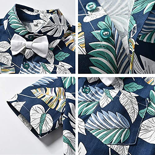 Toddler Baby Boy Shorts Sets Hawaiian Outfit,Infant Kid Leave Floral Short Sleeve Shirt Top+shorts Suits Dark Blue