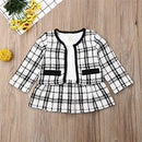 Toddler Baby Girl Plaid Skirt Set Long Sleeve Jacket Coat Tops Party Dress Tutu Skirt Fall Outfit Clothes (Black+White,6-12Months)