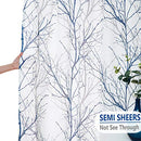 White Blue Semi-Sheer Curtains 96-inches for Living Room Navy Grey Branches Printed