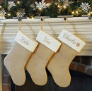 Personalized Christmas Stocking in Natural Burlap, Ivory Cream Quilted, Cotton.