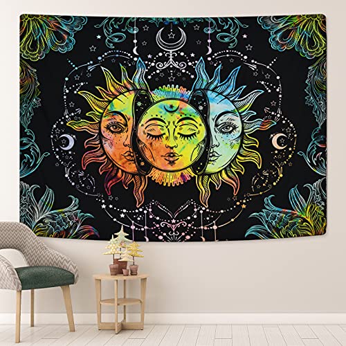 Sun and Moon Tapestry Burning Sun Tapestry Black Colorful Wall Tapestries