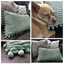 Pack of 2 Sage Green Lumbar Decorative Throw Pillow Covers with Pom-poms