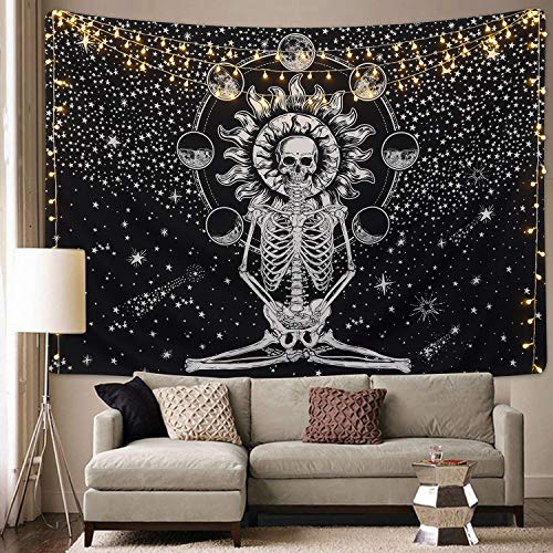 Skeleton Tapestry Chakra Black and White Stars Tapestry for Room