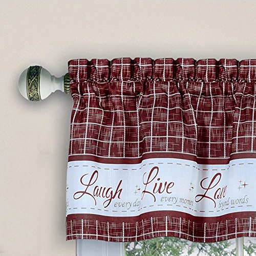 Live, Love, Laugh Window Curtain Tier Pair and Valance Set, Burgundy