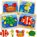 Puzzles for Kids Age 2-4 - 4 Pack Animal Shape Puzzle Montessori Toy for Toddlers