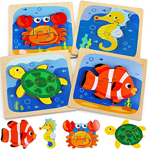 Puzzles for Kids Age 2-4 - 4 Pack Animal Shape Puzzle Montessori Toy for Toddlers