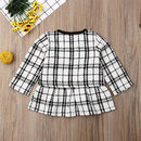 Toddler Baby Girl Plaid Skirt Set Long Sleeve Jacket Coat Tops Party Dress Tutu Skirt Fall Outfit Clothes (Black+White,6-12Months)