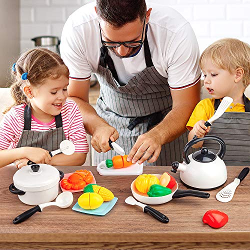 D-FantiX Kids Pretend Play Kitchen Accessories Set, Toddlers Pots and Pans Cookware