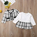 Toddler Baby Girl Plaid Skirt Set Long Sleeve Jacket Coat Tops Party Dress Tutu Skirt Fall Outfit Clothes (Black+White,6-12Months)