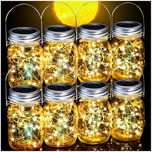 8 Pack Outdoor Solar Lantern 30LED Mason Jar Lights Solar Powered,Waterproof Hanging