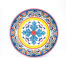 Euro Ceramica Zanzibar Collection 16 Piece Dinnerware Set Kitchen and Dining, Service for 4, Spanish Floral Design, Multicolor, Blue and Yellow