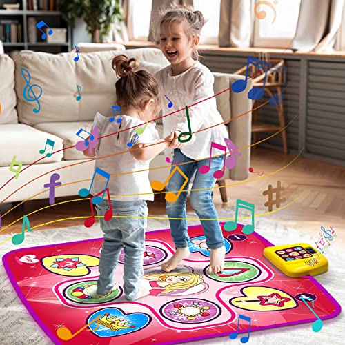 beefunni Dance Mat, Electronic Musical Play Mats Pink Dance Pad with LED Lights, Dancing Floor Mat Game Toy with 5 Game Modes, Christmas Birthday Gifts for 3 4 5 6 7 8 9 10 Year Old Girls Toys