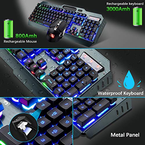 Wireless Gaming Keyboard and Mouse,Rainbow Backlit Rechargeable Keyboard