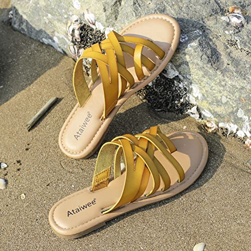 Women's Slide Flat Sandals - Comfortable Slip On Plait Toe Thong Strappy Shoes