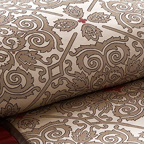 Bed Comforter Set Bed In A Bag - Taupe, Burgundy , Jacquard Pattern