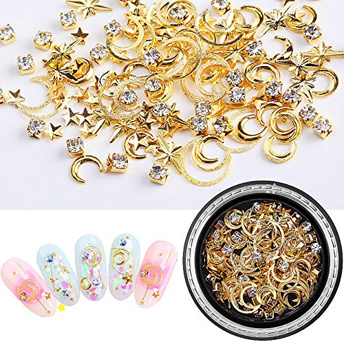 SILPECWEE 6 Boxes 3d Nail Rhinestones And Studs Gold Nail Rivets Set Nail Crystals Clear Nail Jewelry Decorations Manicure Kit With 1Pc Tweezers And Picker Pencil