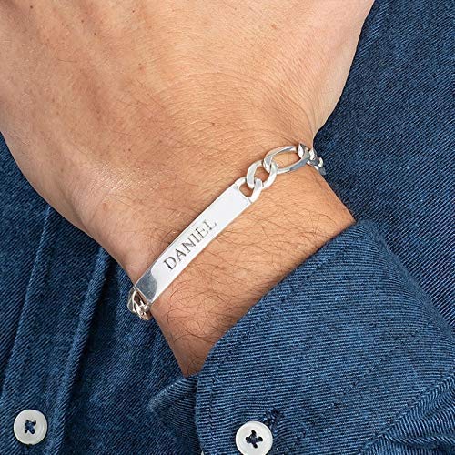 Handmade Custom Made Men's ID Bracelet Sterling Silver 925 Engraved