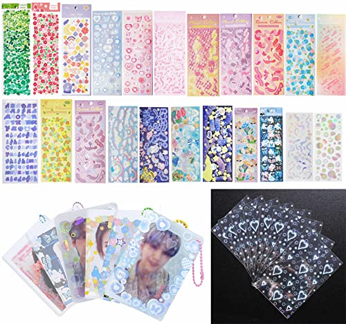 6 Kpop Photocard Holder Keychain Toploaders,50 Holographic Card Sleeves for Trading