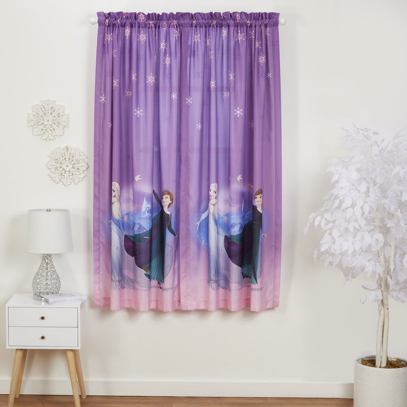 Disney Frozen Kids Bedroom Window Curtains, 2 Panel Set, 63inch Length, Purple