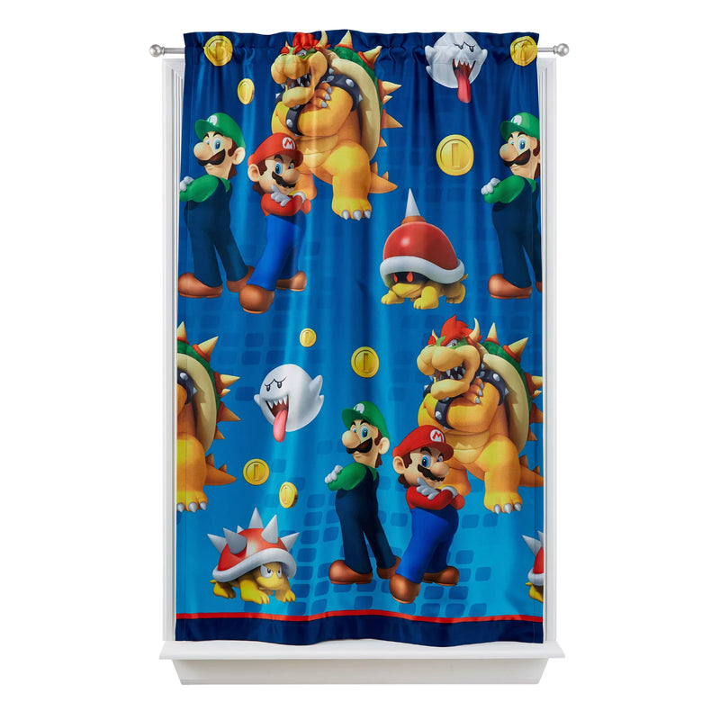 Super Mario Kids Lights Off Room Darkening Curtain Panel, 63" Length, Blue