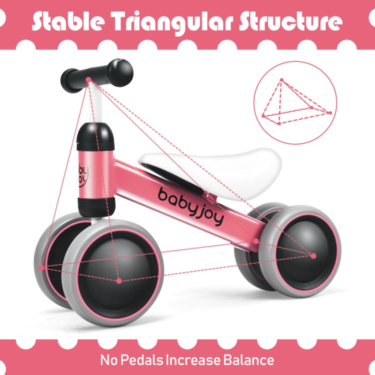 4 Wheels No-Pedal Baby Balance Bike - Pink