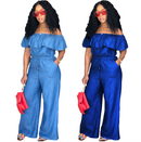 Jumpsuit Overalls Off Shoulder Ruffles Denim Pants