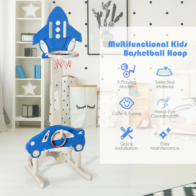 3-in-1 Basketball Hoop for Kids Adjustable Height Playset with Balls Blue