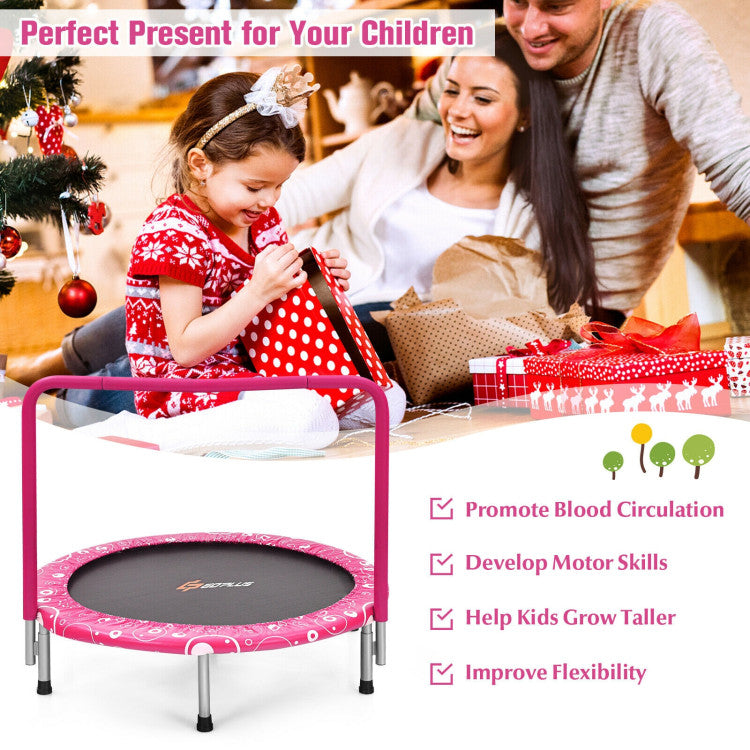 36 Inch Kids Trampoline Mini Rebounder with Full Covered Handrail (Pink)