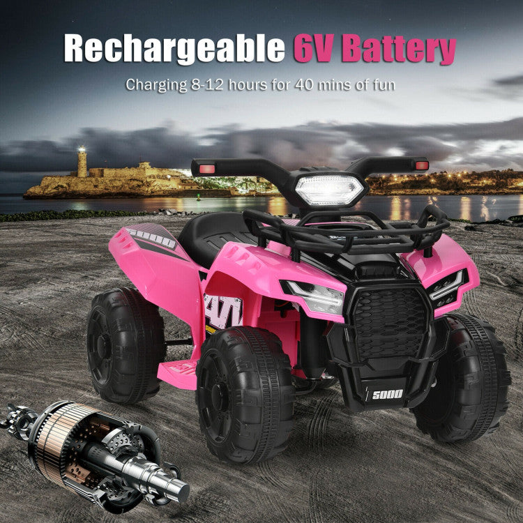 6V Kids ATV Quad Electric Ride On Car with LED Light and MP3 (Pink)