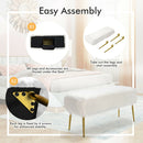 Modern Faux Fur Ottoman Bench with Golden Legs  - White