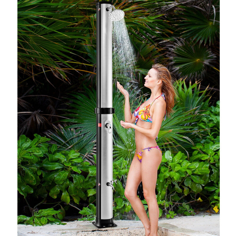 7.2 FT 10 Gallon Solar Heated Shower w/Adjustable Head & Foot Tap Spigot Silver