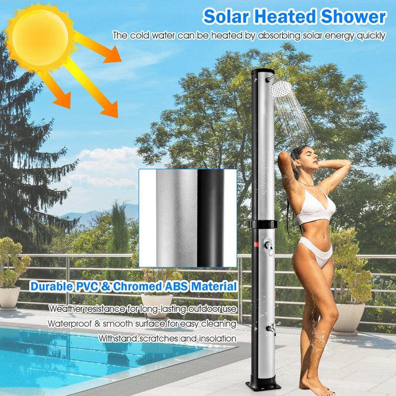 7.2 FT 10 Gallon Solar Heated Shower w/Adjustable Head & Foot Tap Spigot Silver