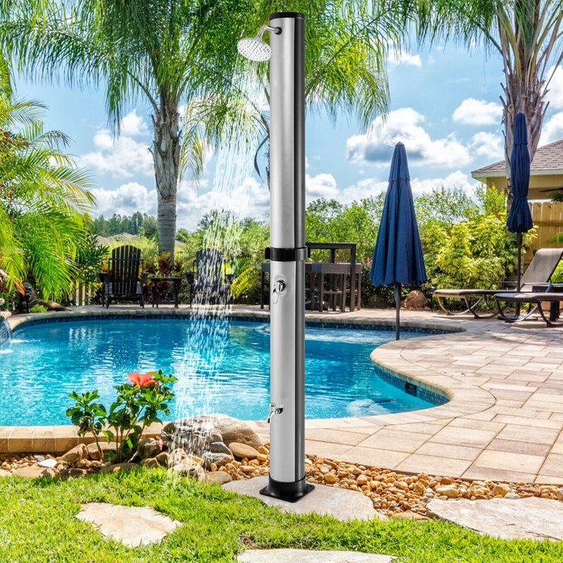 7.2 FT 10 Gallon Solar Heated Shower w/Adjustable Head & Foot Tap Spigot Silver