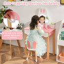 Kids Rabbit Vanity Table Chair Set with Mirror and Drawer