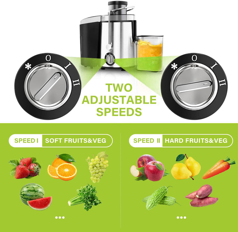 Juicer Machines,Juicer,Maximum Power 1000W,Large 3 Inch Feed Chute for Whole Fruits and Vegetables,Faster Juicers Dual Speed,Juice Residue Separation,Easy to Use/Clean,Anti-Drip