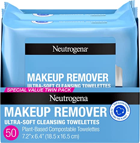 Makeup Remover Cleansing Face Wipes, Daily Cleansing Facial Towelettes to Remove Waterproof Makeup and Mascara, Alcohol-Free, Value Twin Pack, 25 Count