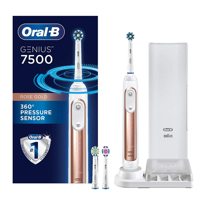 Oral-B 7500 Electric Toothbrush with Replacement Brush Heads and Travel Case, Rose Gold