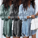 Women Long Sleeve Loose Denim Shirts Dress
