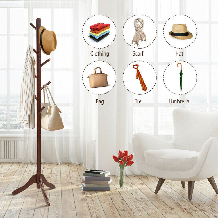 Adjustable Free Standing Wooden Coat Rack (Brown)