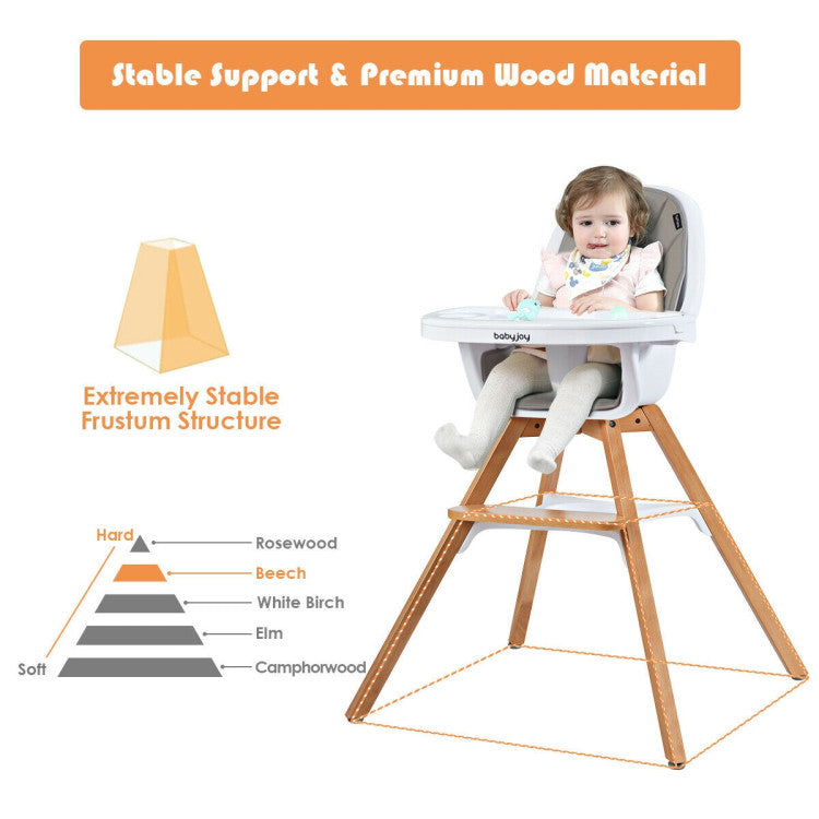 3-in-1 Convertible Wooden Baby High Chair (Gray)