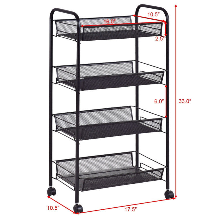 4 Tier Storage Rack Trolley Cart