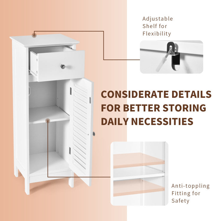 Woodern Bathroom Floor Storage Cabinet with Drawer and Shutter Door