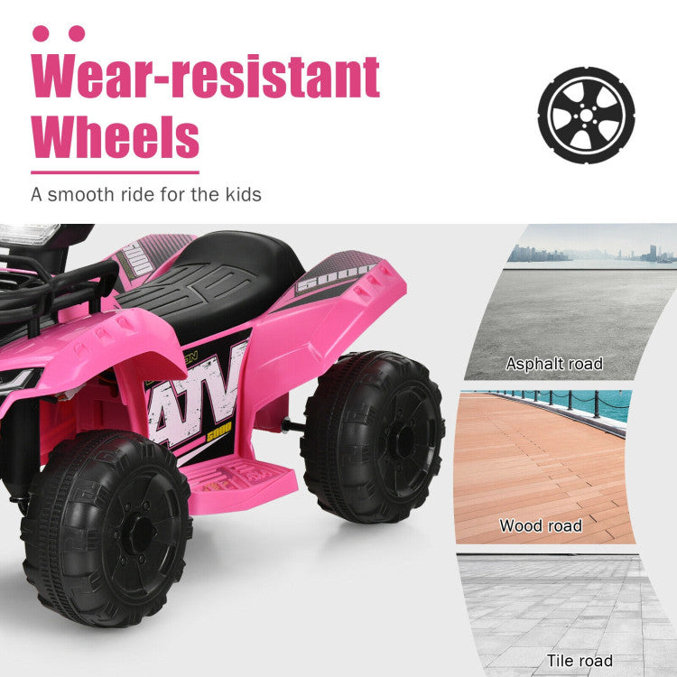 6V Kids ATV Quad Electric Ride On Car with LED Light and MP3 (Pink)