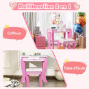 Kids Wooden Makeup Dressing Table and Chair Set with Mirror and Drawer - Pink