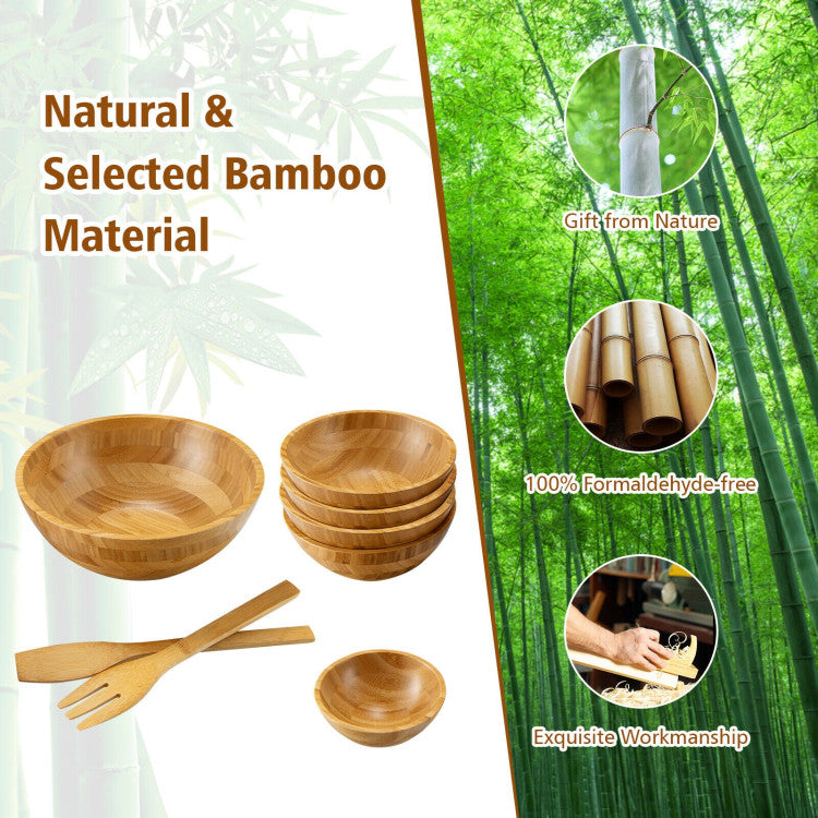 8 Pieces Bamboo Salad Bowl Set with Server Utensils