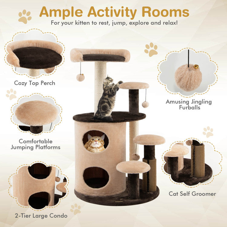 40 Inch Cat Tree Tower Multi-Level Activity Tree with 2-Tier Cat-Hole Condo