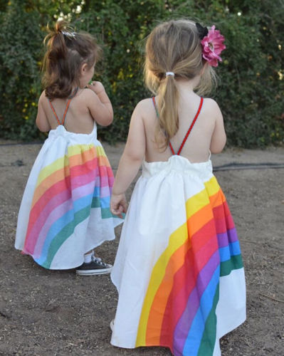 Princess Dress Kid Baby Girls Party Pageant Cute Sleeveless Backless Strap Rainbow Beach Tutu Dresses
