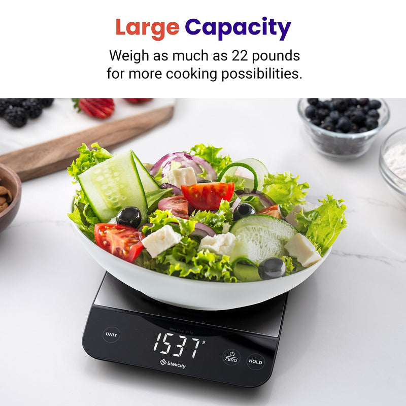 Food Kitchen Scale 22lb, Digital Weight Grams and Oz for Weight Loss, Baking and Cooking, 0.05oz/1g Precise Graduation,5 Weight Units, IPX6 Waterproof, USB Rechargeable,304 Stainless Steel